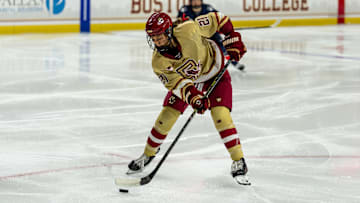 Maxim Temblay handles the puck against UConn in a conference matchup on November 7.