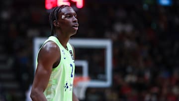 Dame Sarr, No. 2, of FC Barcelona reacts during Turkish Airlines.