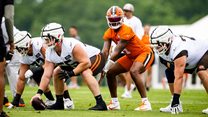 Deshaun Watson takes a snap during Day 3 of Training Camp