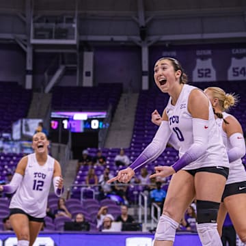 TCU's Alice Volpe celebrates a point with her teammates in the win over UCLA on September 13, 2024.