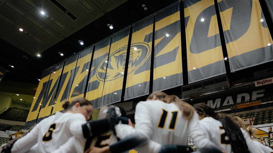 Mizzou volleyball in a team huddle getting ready for their match-ups on Saturday, Sept. 15, 2024. 