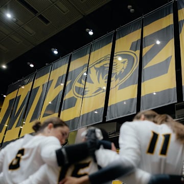 Mizzou volleyball in a team huddle getting ready for their match-ups on Saturday, Sept. 15, 2024. 