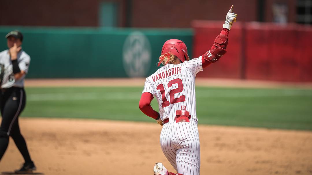 Alabama's Audrey Vandagriff celebrates a home run celebrates a home run in the NCAA tournament win over USC Upstate Alabama's Audrey Vandagriff celebrates a home run celebrates a home run in the NCAA tournament win over USC Upstate