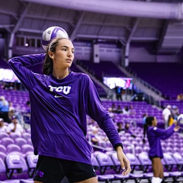 Sept. 13, 2024-TCU Volleyballs' Melanie Parra warming up before a match with UCLA.