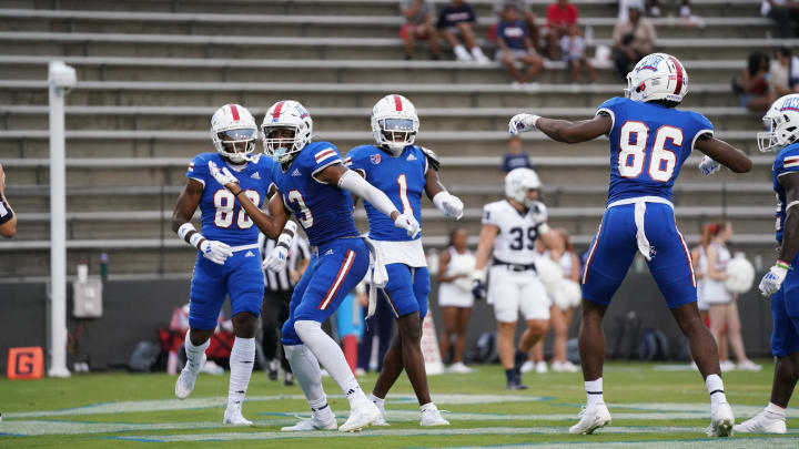 West Georgia wide receiver Dylan Gary celebrates a touchdown against Samford