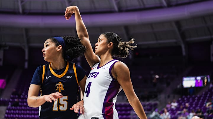 Donovyn Hunter shoots the ball for TCU against NC A&T on Thursday, November 6, 2025.