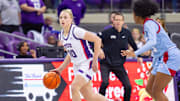 Hailey Van Lith handles the ball in No. 12 TCU's win over Louisiana Tech on Sunday, December 15, 2024.