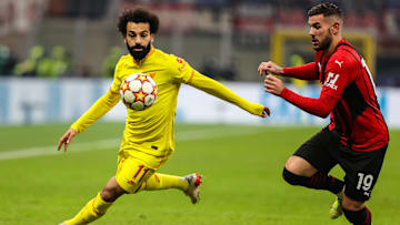 Mohamed Salah of Liverpool FC fights for the ball against...