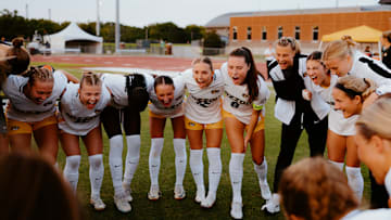 Missouri women's soccer celebrates one of four goals it scored in the first half against SEMO.  