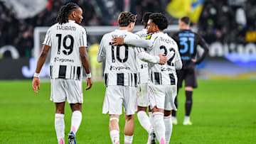 Kenan Yildiz of Juventus FC seen celebrating after scoring a... Kenan Yildiz of Juventus FC seen celebrating after scoring a...