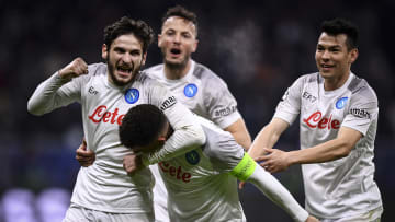 Giovanni Di Lorenzo (C) of SSC Napoli celebrates with...