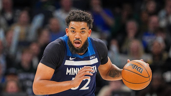 Mar 4, 2024; Minneapolis, Minnesota, USA; Minnesota Timberwolves center Karl-Anthony Towns (32).