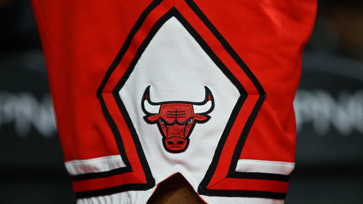 Dec 6, 2016; Auburn Hills, MI, USA; A view of the Chicago Bulls logo on a pair of game shorts at The Palace of Auburn Hills. The Pistons won 102-91.Mandatory Credit: Aaron Doster-USA TODAY Sports