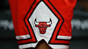  A view of the Chicago Bulls logo on a pair of game shorts at The Palace of Auburn Hills. The Pistons won 102-91.