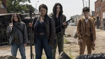 Alexa Mansour as Hope, Aliyah Royale as Iris, Hal Cumpston as Silas, Nicolas Cantu as Elton - The Walking Dead: World Beyond _ Season 1, Episode 2 - Photo Credit: Jojo Whilden/AMC