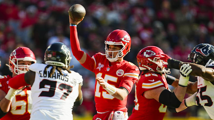 Kansas City Chiefs quarterback Patrick Mahomes throws a pass during the first half against the Houston Texans.