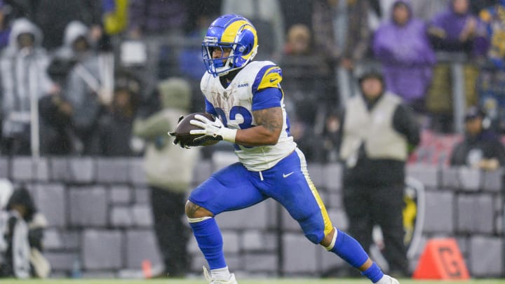 Dec 10, 2023; Baltimore, Maryland, USA;  Los Angeles Rams running back Kyren Williams (23) runs with the ball during the third quarter against the Baltimore Ravens at M&T Bank Stadium. Mandatory Credit: Jessica Rapfogel-USA TODAY Sports
