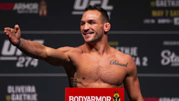 May 6, 2022; Phoenix, Arizona, USA; UFC fighter Michael Chandler during weigh ins for UFC 274 at the Arizona Federal Theatre. Mandatory Credit: Mark J. Rebilas-Imagn Images