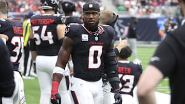 Houston Texans linebacker Azeez Al-Shaair (0) during the game against the Jacksonville Jaguars at NRG Stadium.
