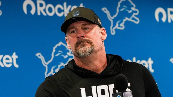 Detroit Lions head coach Dan Campbell answers a question