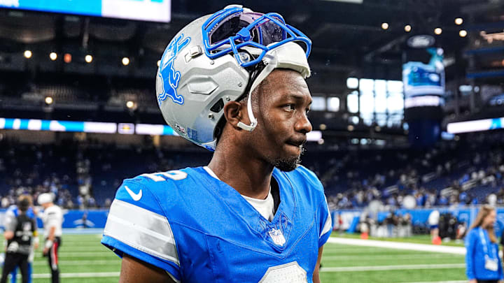 Detroit Lions quarterback Hendon Hooker (2) walks off the field after the 26-7 loss in the preseason game at Ford Field in Detroit on Saturday, August 23, 2025.