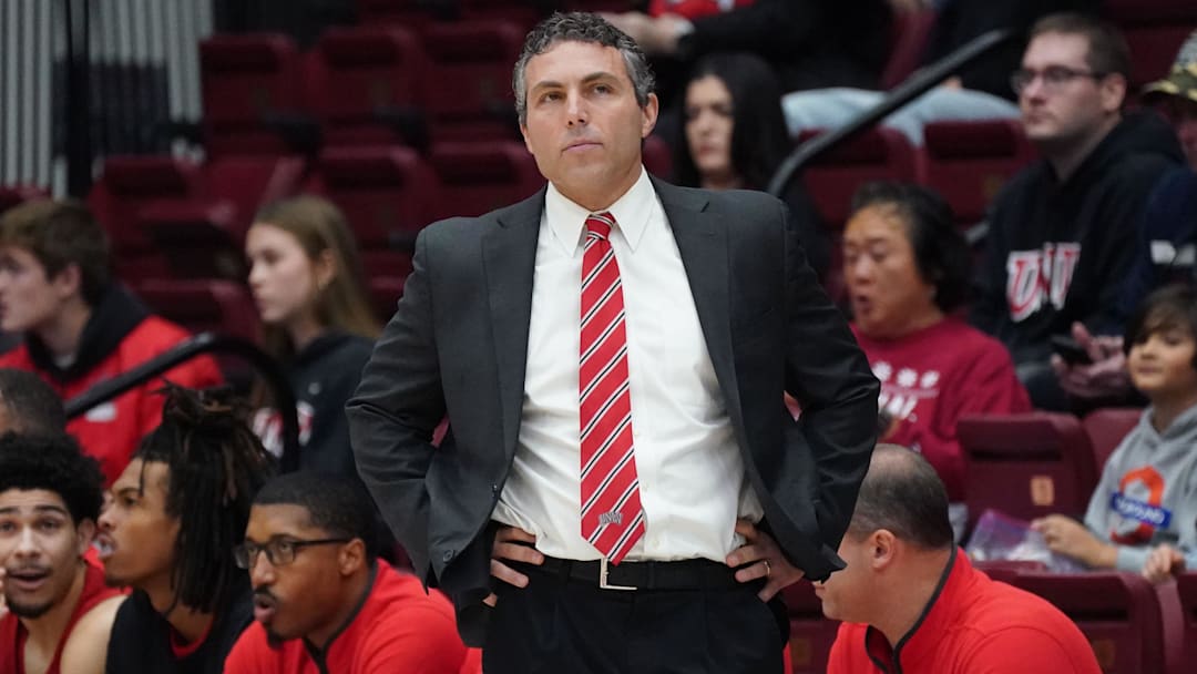 UNLV Runnin' Rebels head coach Josh Pastner watches the action against the Stanford Cardinal in the first half at Maples Pavilion. Mandatory Credit: David Gonzales-Imagn Images