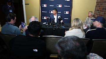 Dec 10, 2024; Dallas, TX, USA; Chicago White Sox manager Will Venable speaks with the media during the 2024 MLB Winter Meetings. 