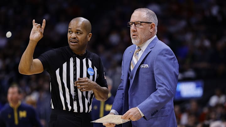 Mar 22, 2025; Denver, CO, USA; Texas A&M Aggies head coach Buzz Williams reacts during the first half in the second round of the NCAA Tournament at Ball Arena. Mandatory Credit: Isaiah J. Downing-Imagn Images Mar 22, 2025; Denver, CO, USA; Texas A&M Aggies head coach Buzz Williams reacts during the first half in the second round of the NCAA Tournament at Ball Arena. Mandatory Credit: Isaiah J. Downing-Imagn Images