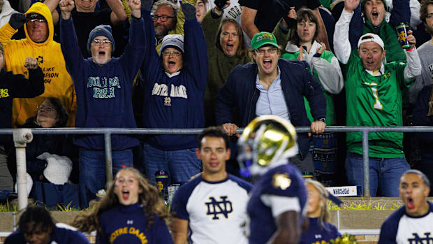 Notre Dame fans celebrate a touchdown in the 2024 College Football Playoff against Indian