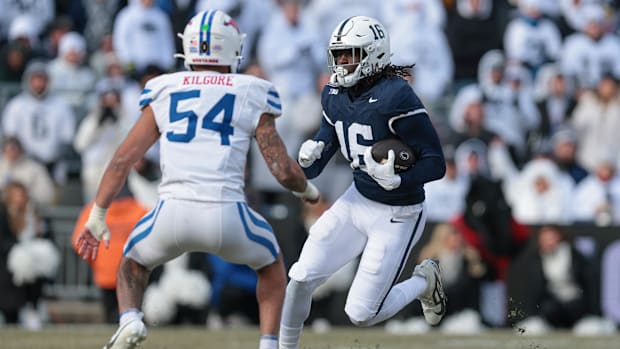Penn State Nittany Lions tight end Khalil Dinkins gains yards after catch againdt SMU in the College Football Playoff.