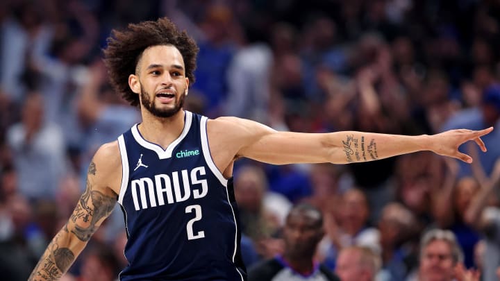 Jun 14, 2024; Dallas, Texas, USA; Dallas Mavericks center Dereck Lively II (2) celebrates after making a three pointer against the Boston Celtics during game four of the 2024 NBA Finals at American Airlines Center. Mandatory Credit: Peter Casey-USA TODAY Sports