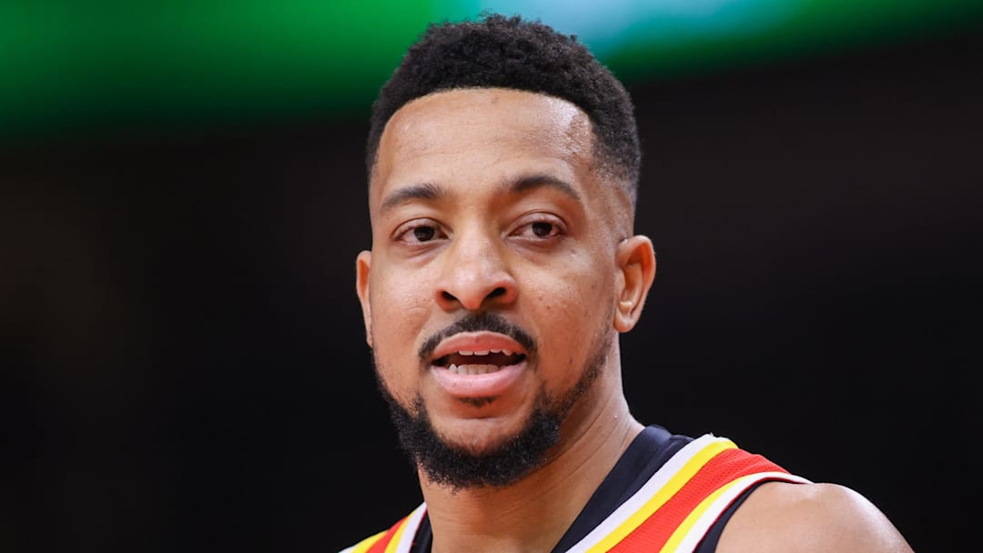 Atlanta Hawks guard CJ McCollum (3) in action against the Milwaukee Bucks in the first quarter at State Farm Arena on March 14, 2026.
