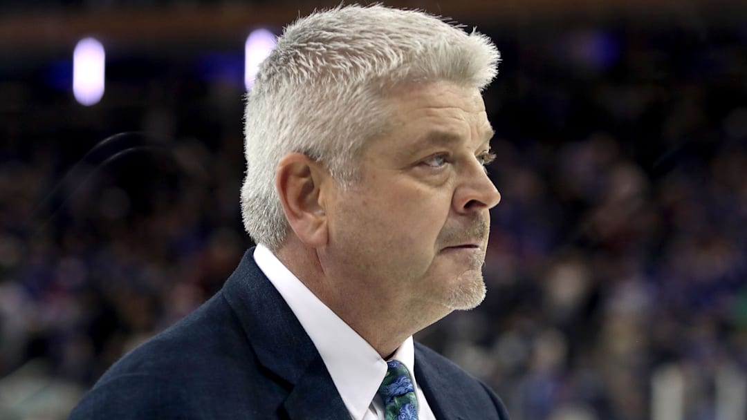 Dec 10, 2023; New York, New York, USA; Los Angeles Kings head coach Todd McLellan walks off the ice after a 4-1 loss against the New York Rangers at Madison Square Garden. Mandatory Credit: Danny Wild-Imagn Images