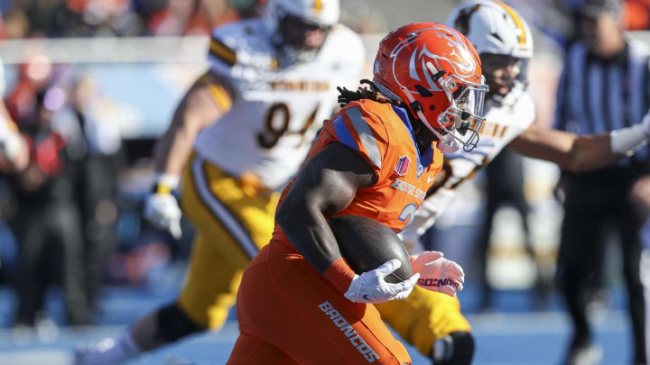 Oct 28, 2023; Boise, Idaho, USA; Boise State Broncos running back Ashton Jeanty (2) during the first half against the Wyoming Cowboys at Albertsons Stadium. Mandatory Credit: Brian Losness-USA TODAY Sports
