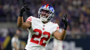 Jan 15, 2023; Minneapolis, Minnesota, USA; New York Giants cornerback Adoree' Jackson (22) reacts after a play against the Minnesota Vikings during the fourth quarter during a wild card game at U.S. Bank Stadium.