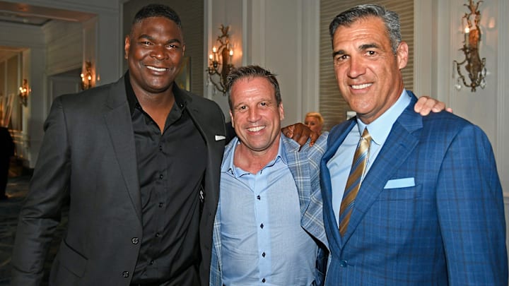 Former NFL wide receiver Keyshawn Johnson and Jay Wright at the Dick Vitale Gala for V Foundation for Cancer Research Former NFL wide receiver Keyshawn Johnson and Jay Wright at the Dick Vitale Gala for V Foundation for Cancer Research