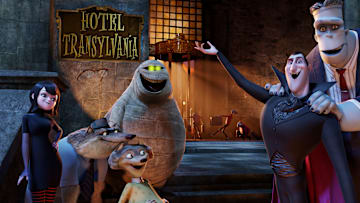 HOTEL TRANSYLVANIA - Dracula, who operates a high-end resort away from the human world, goes into overprotective mode when a boy discovers the resort and falls for the count's teenaged daughter. (Columbia Pictures Corporation)
MAVIS, WAYNE, WANDA, MURRAY, DRACULA, FRANK
