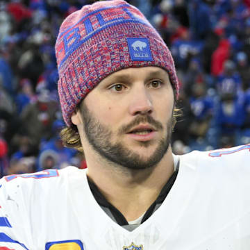 Buffalo Bills quarterback Josh Allen after the game against the Tampa Bay Buccaneers at Highmark Stadium.