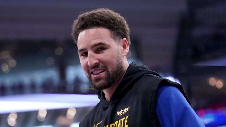Apr 16, 2024; Sacramento, California, USA; Golden State Warriors guard Klay Thompson (11) warms up before a play-in game against the Sacramento Kings in the 2024 NBA playoffs at the Golden 1 Center. Apr 16, 2024; Sacramento, California, USA; Golden State Warriors guard Klay Thompson (11) warms up before a play-in game against the Sacramento Kings in the 2024 NBA playoffs at the Golden 1 Center.