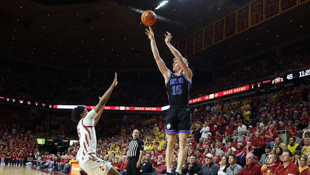 Richie Saunders launches a jumper from 3-point land against the Iowa State Cyclones