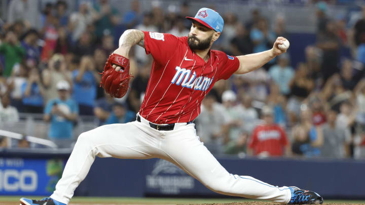 Jul 6, 2024; Miami, Florida, USA; Miami Marlins relief pitcher Tanner Scott (66) pitches against the Chicago White Sox during the ninth inning at loanDepot Park. Mandatory Credit: Rhona Wise-USA TODAY Sports