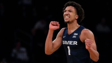 Xavier Musketeers guard Desmond Claude (1) reacts after his shot doesn   t go through the hoop in the first half of the NCAA Big East Conference Tournament first round game between the Xavier Musketeers and the Butler Bulldogs at Madison Square Garden in New York City on Wednesday, March 13, 2024.