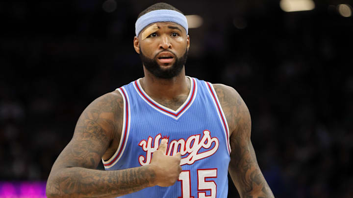 Dec 9, 2016; Sacramento, CA, USA;  Sacramento Kings center DeMarcus Cousins (15) reacts to a play against the New York Knicks during the second half at Golden 1 Center. The Knicks defeated the Kings 103-100. Mandatory Credit: Sergio Estrada-Imagn Images