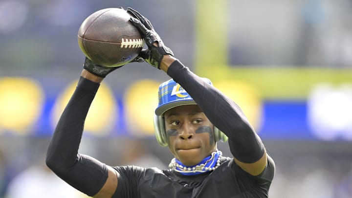 Jan 5, 2025; Inglewood, California, USA; Los Angeles Rams cornerback Emmanuel Forbes Jr. (25) warms up prior to the game against the Seattle Seahawks at SoFi Stadium. Mandatory Credit: Jayne Kamin-Oncea-Imagn Images Jan 5, 2025; Inglewood, California, USA; Los Angeles Rams cornerback Emmanuel Forbes Jr. (25) warms up prior to the game against the Seattle Seahawks at SoFi Stadium. Mandatory Credit: Jayne Kamin-Oncea-Imagn Images