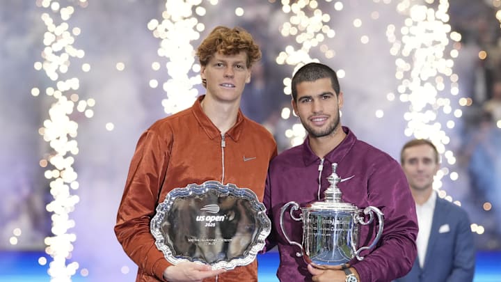 Sinner (left) and Alcaraz (right) have won the last eight major tournaments in tennis. 