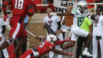 Oregon's wide receiver Tez Johnson (15) runs with the ball against Texas Tech, Saturday, Sept. 9, 2023, at Jones AT&T Stadium.