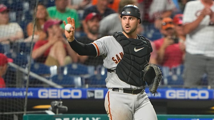 May 31, 2022; Philadelphia, Pennsylvania, USA; San Francisco Giants catcher Joey Bart (21) during