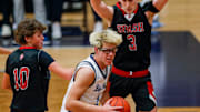 SPASH’s Sam Kornowski (10) and Trent Chandonais (3) defend Bay Port High School's Matt Stevens (3) on Tuesday, December 2, 2025, at Bay Port High School in Suamico, Wis. Bay Port won the game, 62-59, on a buzzer-beater by AJ Ivy.
Tork Mason/USA TODAY NETWORK-Wisconsin