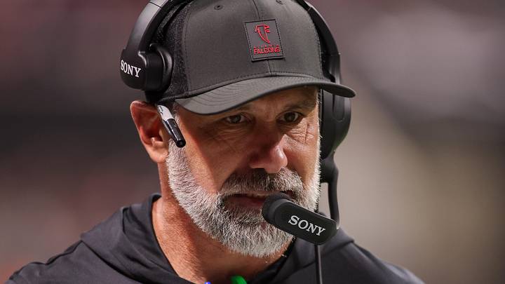Dec 29, 2025; Atlanta, Georgia, USA; Atlanta Falcons defensive coordinator Jeff Ulbrich on the sideline against the Los Angeles Rams in the second quarter at Mercedes-Benz Stadium. Mandatory Credit: Brett Davis-Imagn Images
