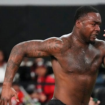 Georgia defensive lineman Mykel Williams runs at pro day on Wednesday.